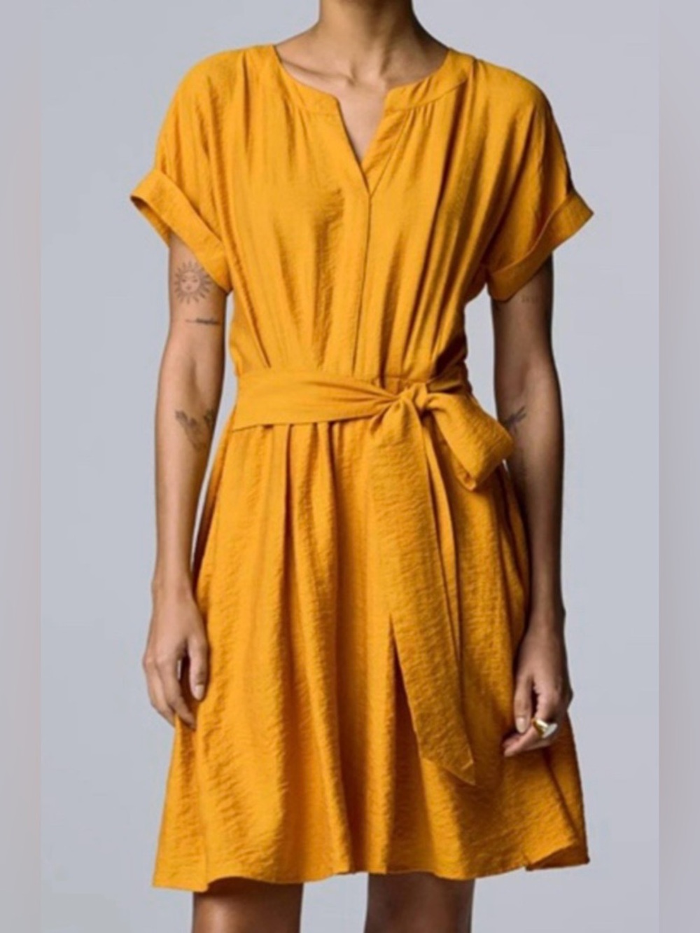Simply Vera Vera Wang Mustard Tie-Waist Midi Dress
